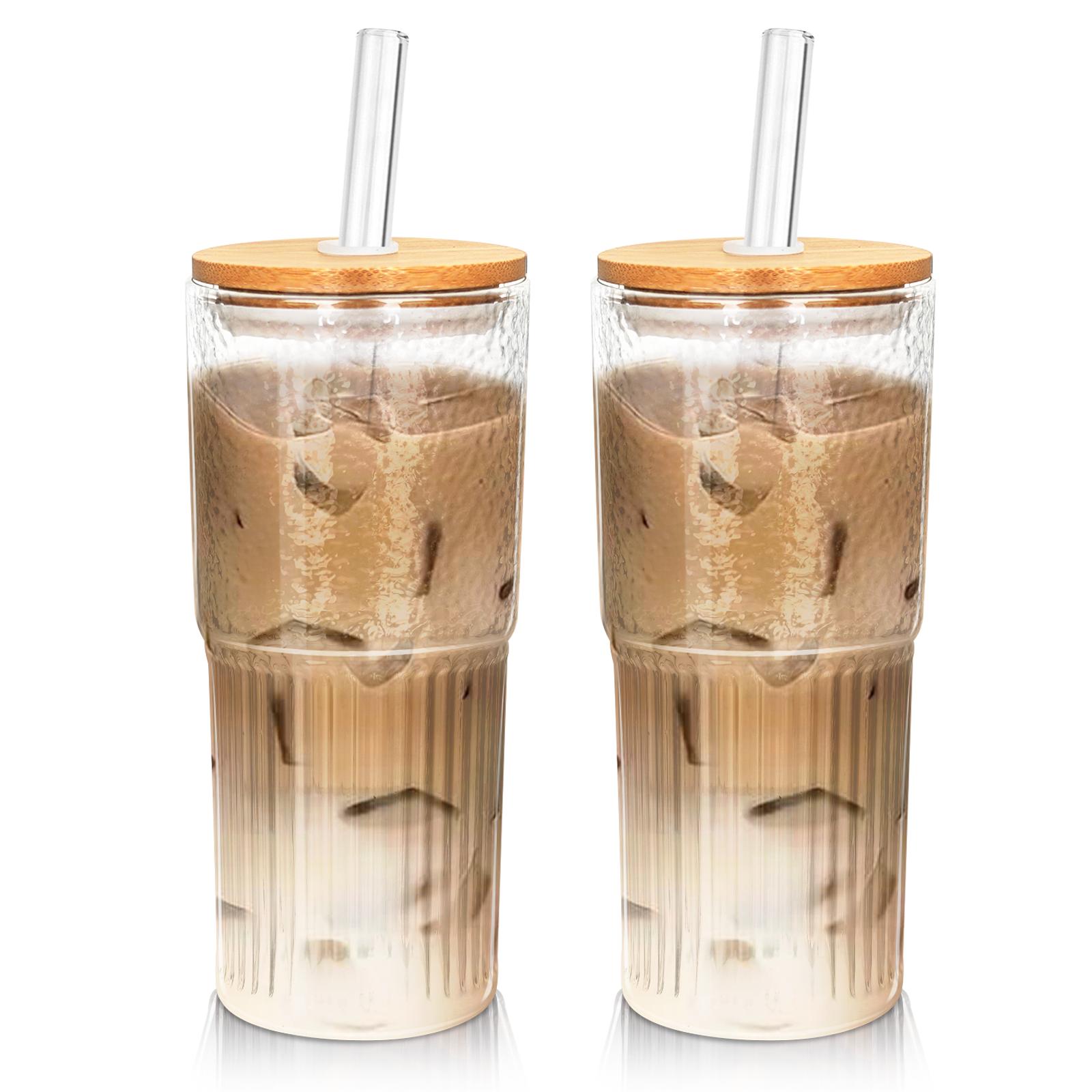 ONEHAUS 22 OZ Glass Cup with Sleek Design, Perfect for Coffee, Tea & More, Cute Cups, Bamboo Drinkware Tumblers