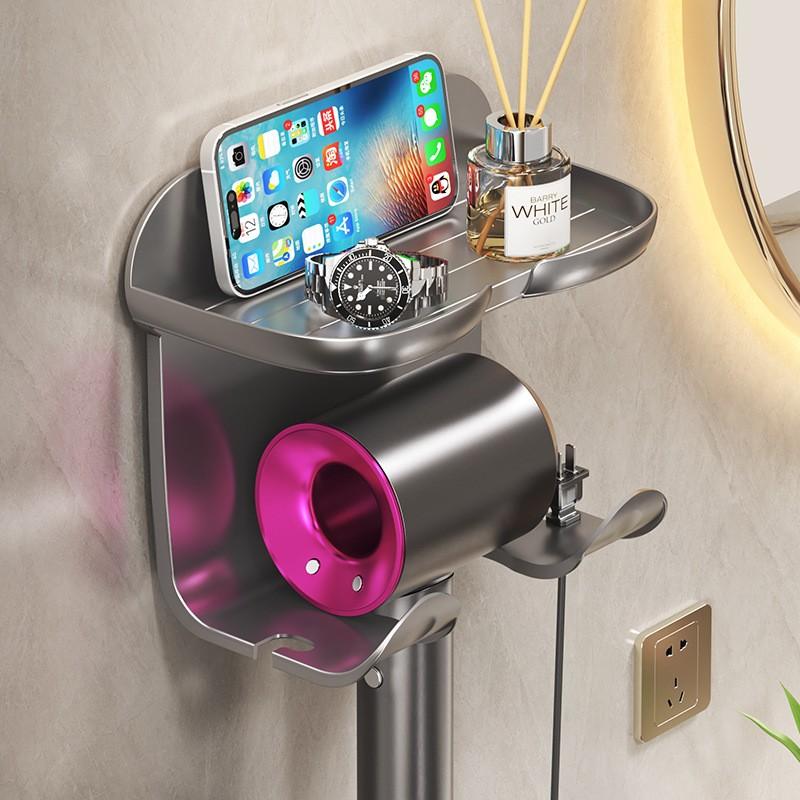 Multifunctional No-Drill Bathroom Hair Dryer Stand, Bear Head Integrated Hair Dryer Rack, Space-Saving Storage Solution for Bathrooms