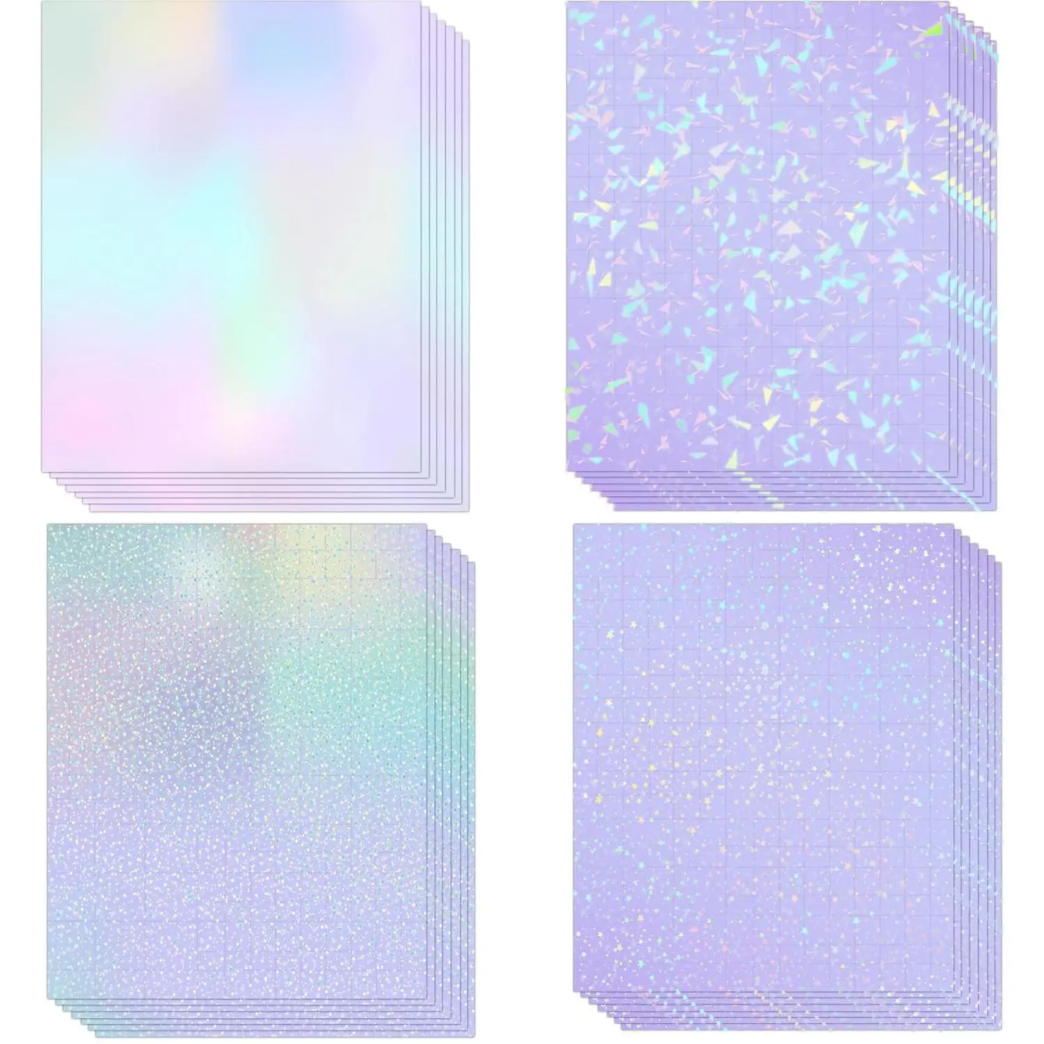 36 Sheets Modern Holographic Transparent Self-Adhesive Vinyl Sticker Paper - A4 Laminate Film for Crafting, Cricut DIY Projects (Colorful Dot Patterns)