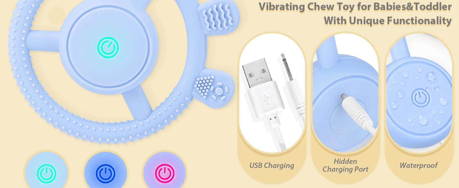 Vibrating Sensory Chew Toy, Sensory Chew Toys for Autistic Children & Vibrating Teether for 10 Month Old, USB Chargeable & 3X Vibration Settings. Supporting Toddler Travel Essentials, Autism Sensory Products