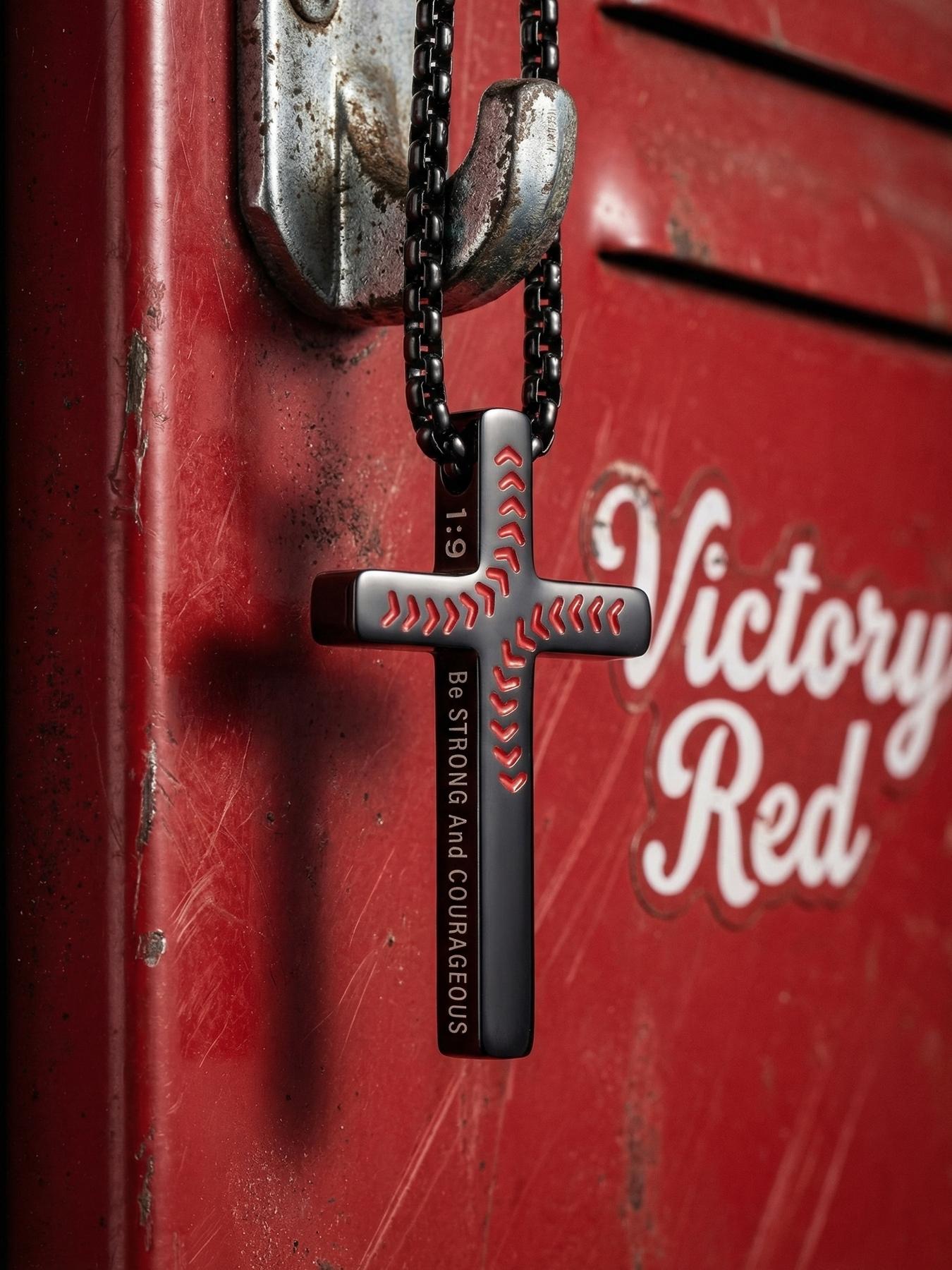 Cross Necklace with Bible 1:9 Verse Cross Pendant, 316L Stainless Steel Chain / Religious Gift for Boys and Men / Fade-Resistant / Baseball / Festival / Party / Ideal Gift