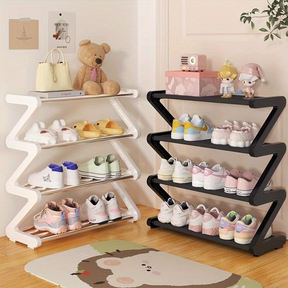 4-Layer Foldable Z-Shaped Shoe Rack, Easy Assembly, Durable Plastic, Space-Saving Design, Ideal for Home, Dormitory, Entrance