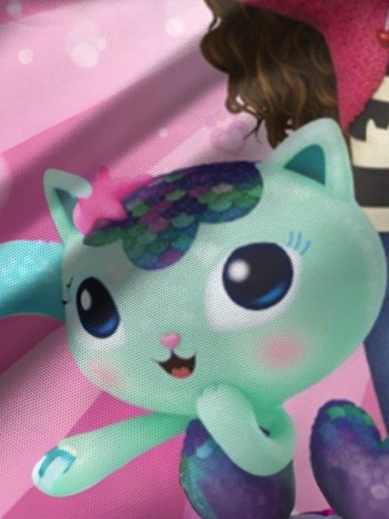 Girls' Gabby Doll Party A-Line Dress, Cartoon Sweetie Short Sleeve Dress, Fashion Outdoor Wear, Birthday Gift, Holiday Gift