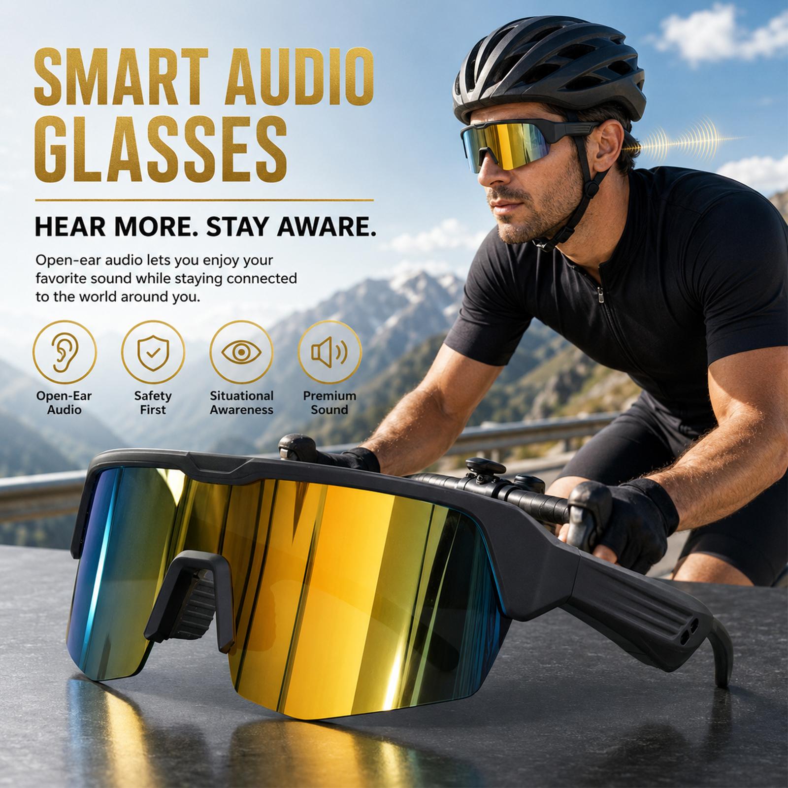 Bluetooth Smart Multifunctional Audio Sunglasses, Wireless Audio Eyewear with 130mAh Rechargeable Battery, Type-C Charging, UV400 Polarized Cycling Glasses with Open-Ear Audio and Hands-Free Calling for Men Women