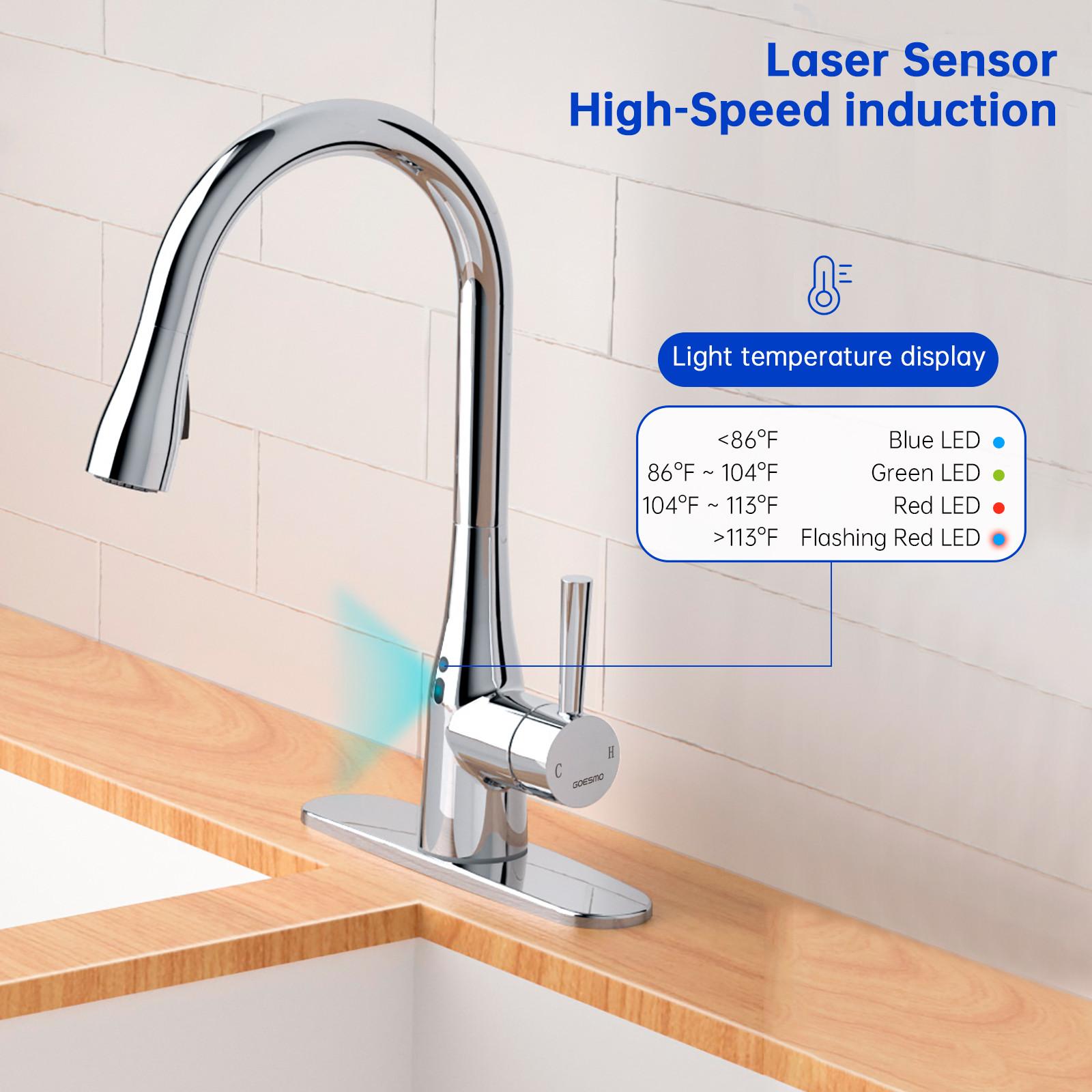 Touchless Kitchen Faucet with Pull Down Sprayer, Adjustable Water Flow, 270° Handle Rotation, Motion Sensor, 1 or 3 Hole Sink