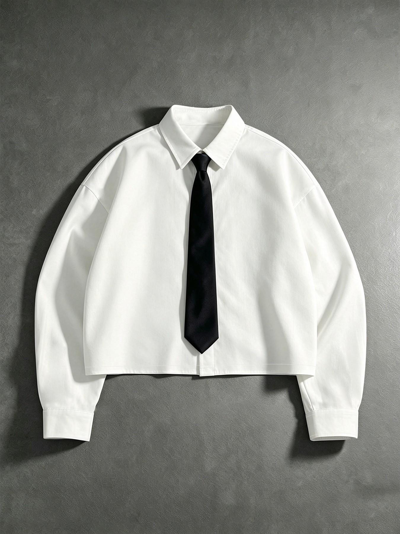 Men's Casual Long Sleeve Shirt with Tie, Loose Fit Short Top, Fashionable and Comfortable Design, Ideal for Office Wear