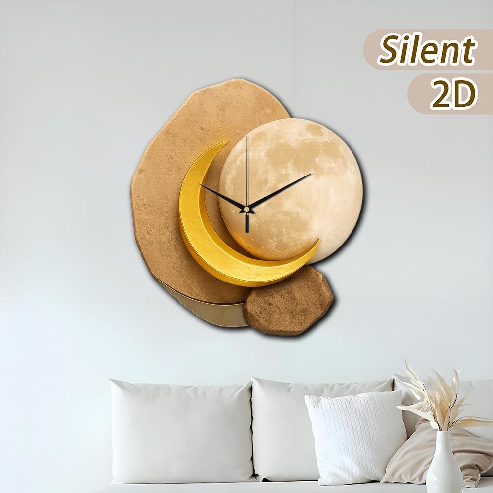 Creative Irregular Cut Clock, Silent Wall Clock, Softwood Surface Moon Phase Design, Battery Operated, Home Decor Gift Choice