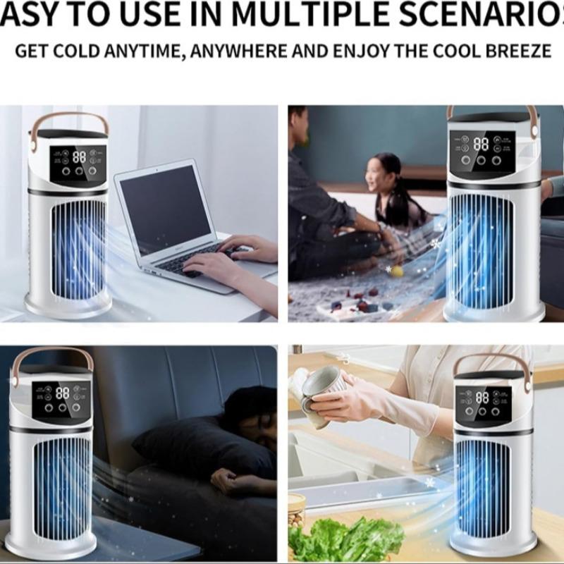Mist Humidifier Air Conditioner Fan, Evaporative Cooling Fan, 9 Settings, Triple Spray Adjustment, 8-Hour Timer, 7-Color Lights, Essential Summer Tool