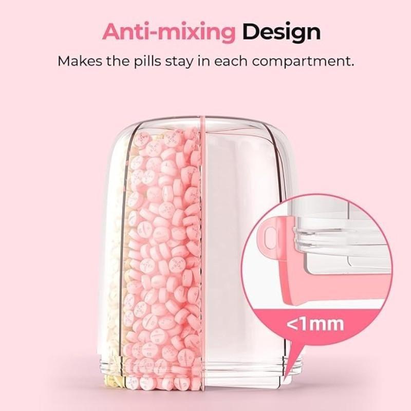 Large Pill Organizer Box, Vitamin Tablet Dispenser for 6 Types, Anti-Mixing Wide Mouth Design, Easy Access Medicine Case