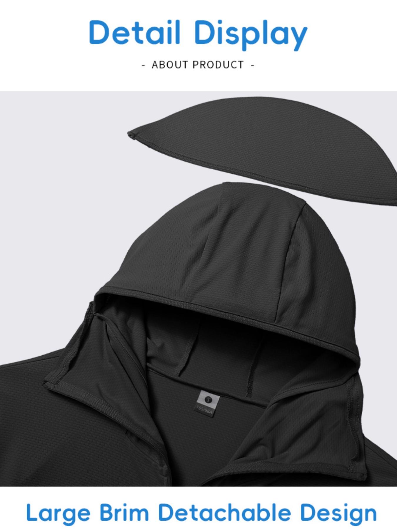 Men's Ice Silk Hooded Sun Protection Jacket, Full Face UV Shield, Breathable Quick-Dry, Outdoor Hiking Climbing Running Cycling Sports Coat