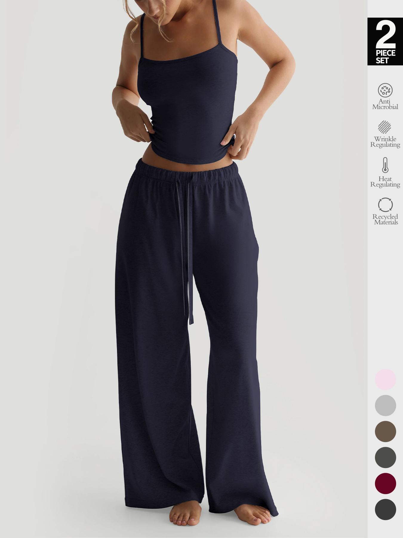 Women's Solid Cami Top & Wide Leg Pants Loungewear, Casual Comfy Pyjama Set for Women, Women's Sleepwear for Summer, Homewear, Pajama Set