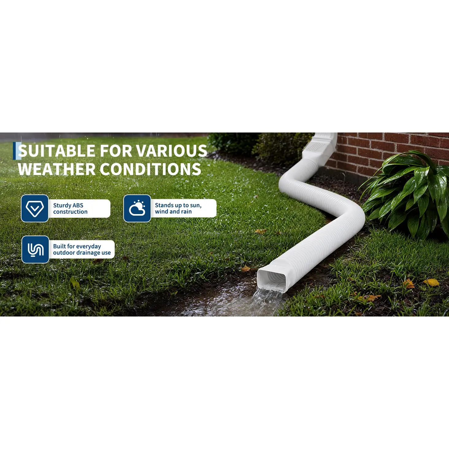 Flexible Downspout Extension Drain Pipe, 22-63 in Adjustable Corrugated Gutter Diverter w/ Adapters, Fits 2x3 & 3x4 Downspouts, 4-Pack - Color: Black/White