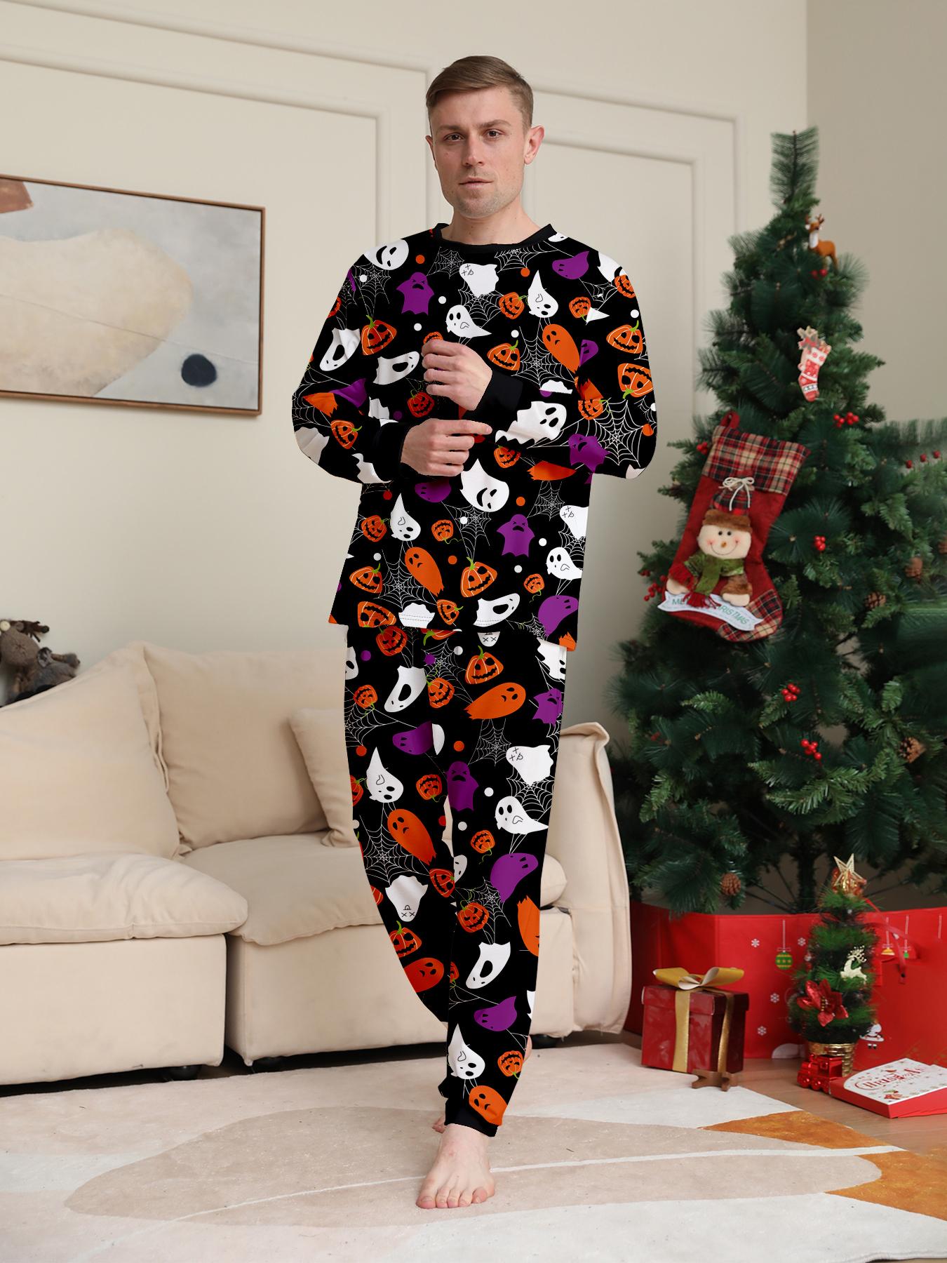 Halloween Pumpkin Ghost Family Pajamas, Fun Print, Party Home Photos, All Sizes Available, Slim-Fitting Casual Pajama Set