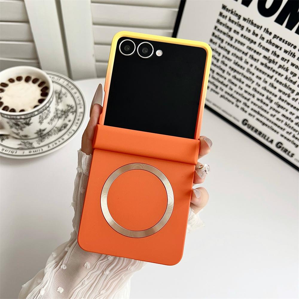 Gradient CD Pattern Phone Case for Samsung Galaxy Z Flip7/6/5/4/3, Wireless Charging Compatible, Hinge Protection, Anti-Slip Foldable Case