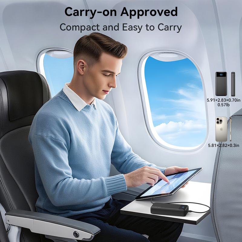 20000mAh large-capacity portable charger, with 4 cables and 6 outputs, PD20W fast charging digital display battery pack, suitable for power banks during travel and outdoor activities