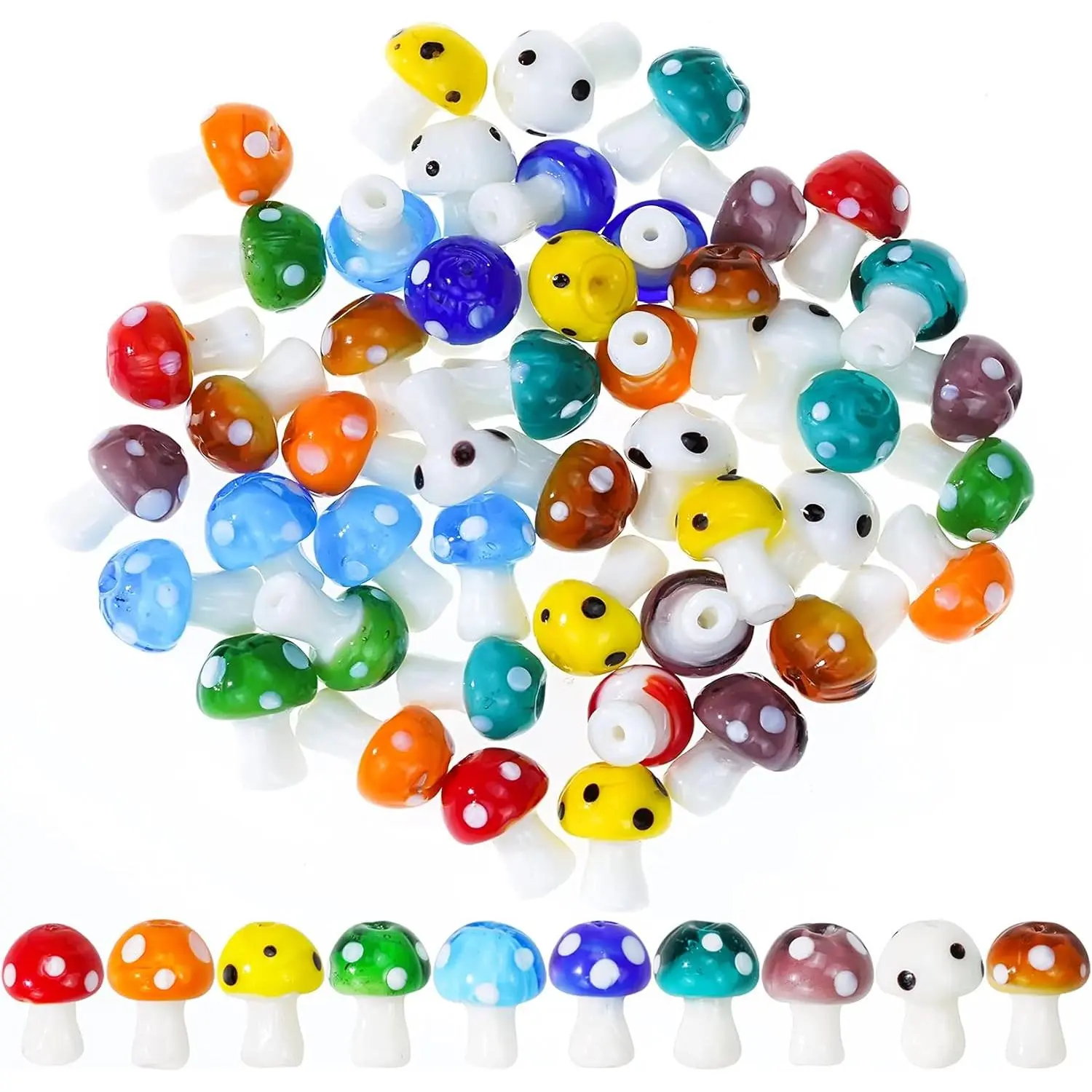 50 count Mushroom Glass Beads Charms Lampwork Cute Beads for  16mm | Mushroom Ornament, for Necklace, Bracelet, Earring, Making Craft, DIY