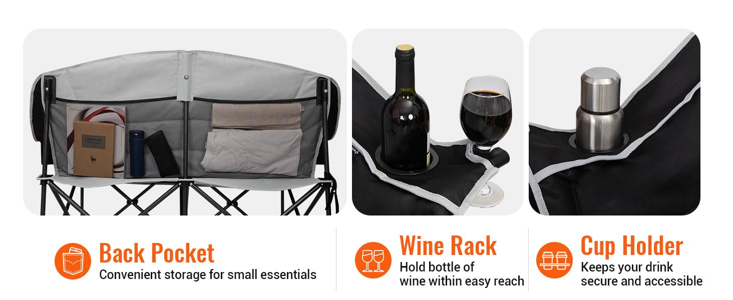 KingCamp Unisex Large Size Steel Frame Foldable Outdoor Chair - 880lbs Heavy Duty 2-Seat Loveseat, Portable XL Padded Outdoor Conversation Furniture with Cup Holder for Lawn Events (Khaki/Coffee) + summerwins SummerTurnUp Compact Lightweight Utility Wagon
