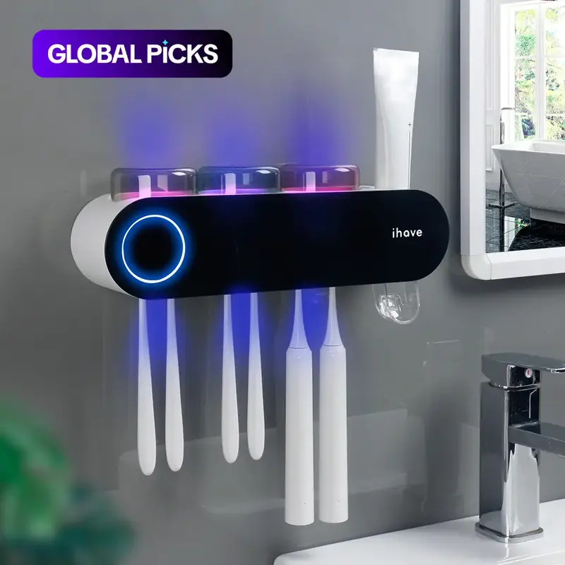 Toothbrush Holders with Ultraviolet Disinfection, Wall Mounted Hygiene Toothbrush Holder with Toothpaste Dispenser, USB Charging Bathroom Toothbrush Holder, Toothbrush Sanitizer Holder #GLOBAL PICKS