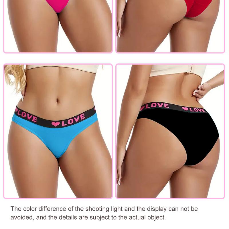 24-Pack LOVE Waistband Briefs,Women's Cotton Panties,Sexy Low-Waist Solid Color Briefs,Comfortable And Breathable Sports UnderwearComfortable And Breathable Sports Underwear SpringStatements