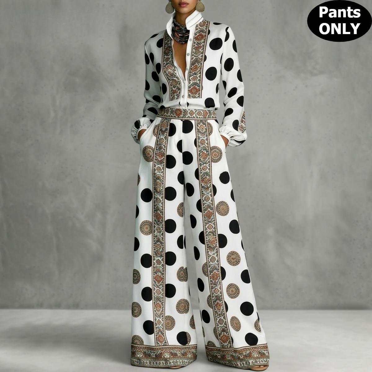 Women's Dot Paisley Floor-Length Palazzo Pants - High Waist Silky Satin Loose Leg Trousers with Side Pockets, Hidden Zip, Elastic Back Waistband, Resort & Workwear Bottoms, Loose Legs,clothes for back to school,first day of school outfits Women's Dot Paisley Floor-Length Palazzo Pants - High Waist Silky Satin Loose Leg Trousers with Side Pockets, Hidden Zip, Elastic Back Waistband, Resort & Workwear Bottoms, Loose Legs,clothes for back to school,first day of school outfits
