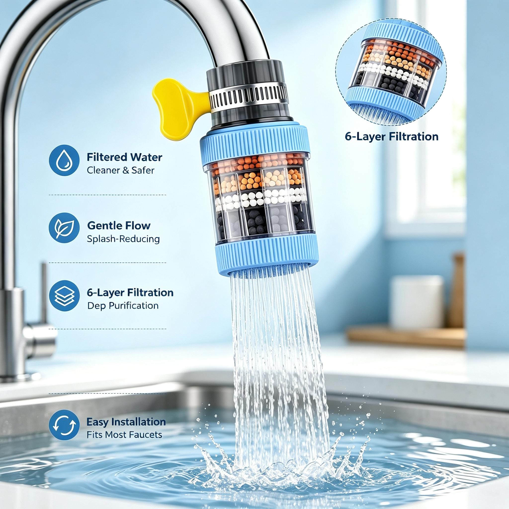 Kitchen Faucet Water Filter, Activated Carbon Filtration, Removes Chlorine Fluoride Heavy Metals, Ideal Gift for Home Kitchen Bathroom, Water Filter for Sink Faucet