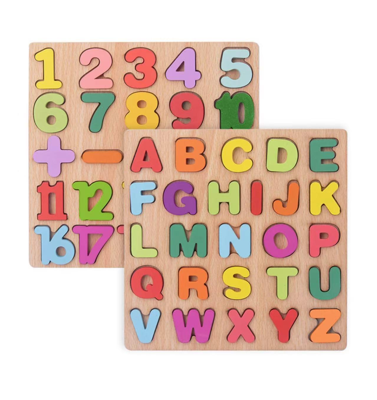 3D Colorful Alphabet and Number Puzzle, Montessori Wooden Educational Toy, Math Shape Recognition Game for Kids, Halloween DIY Gift Idea, Montessori Puzzles Gift