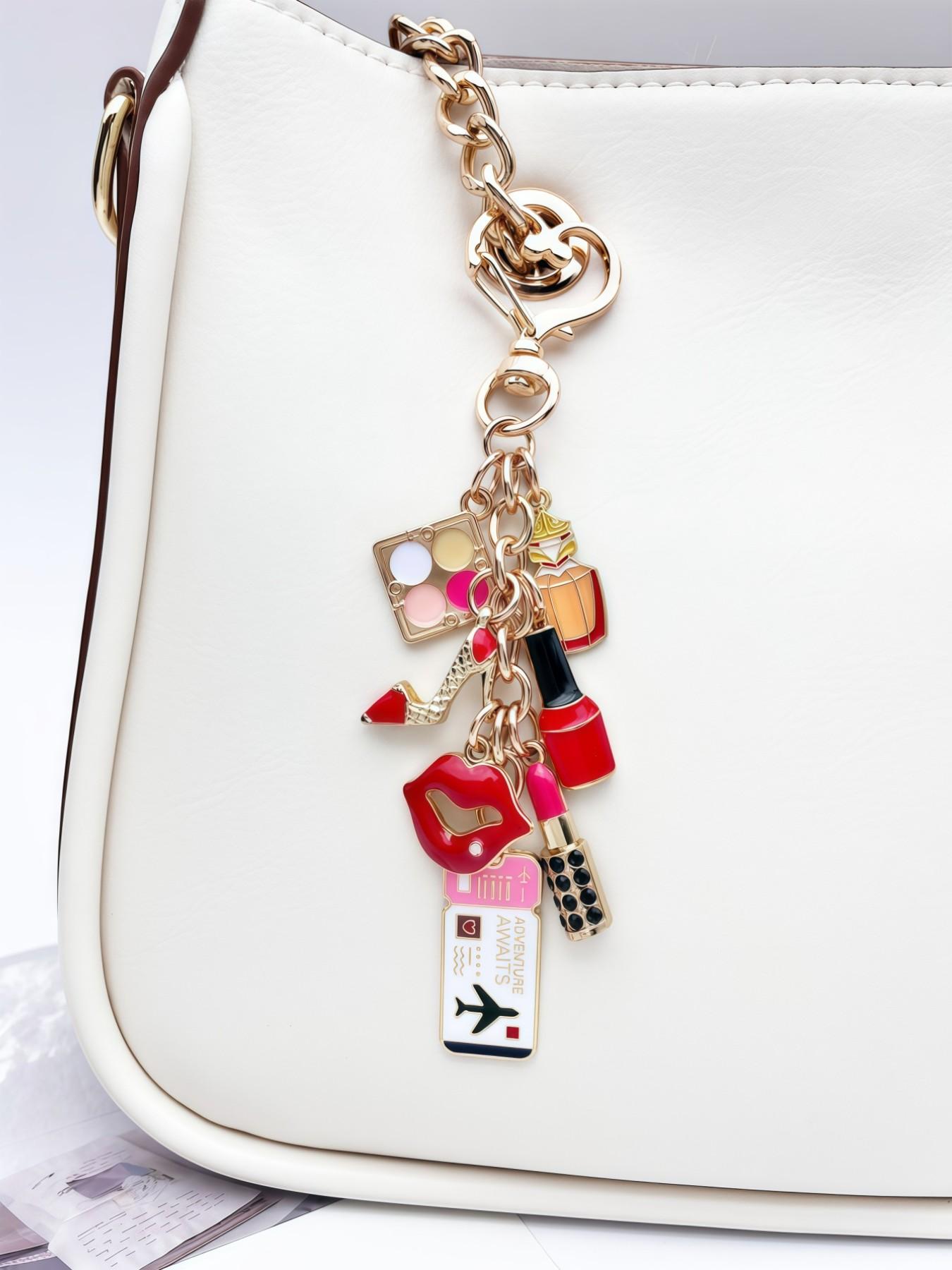 Travel Style Women's Keychain, Fashion Bag Charm, Lucky Makeup Bottle Accessory, Elegant Ticket Pendant, High Heel Shoe Decor, Wallet Ornament, Keychain Accessories, Key Ring Accessory