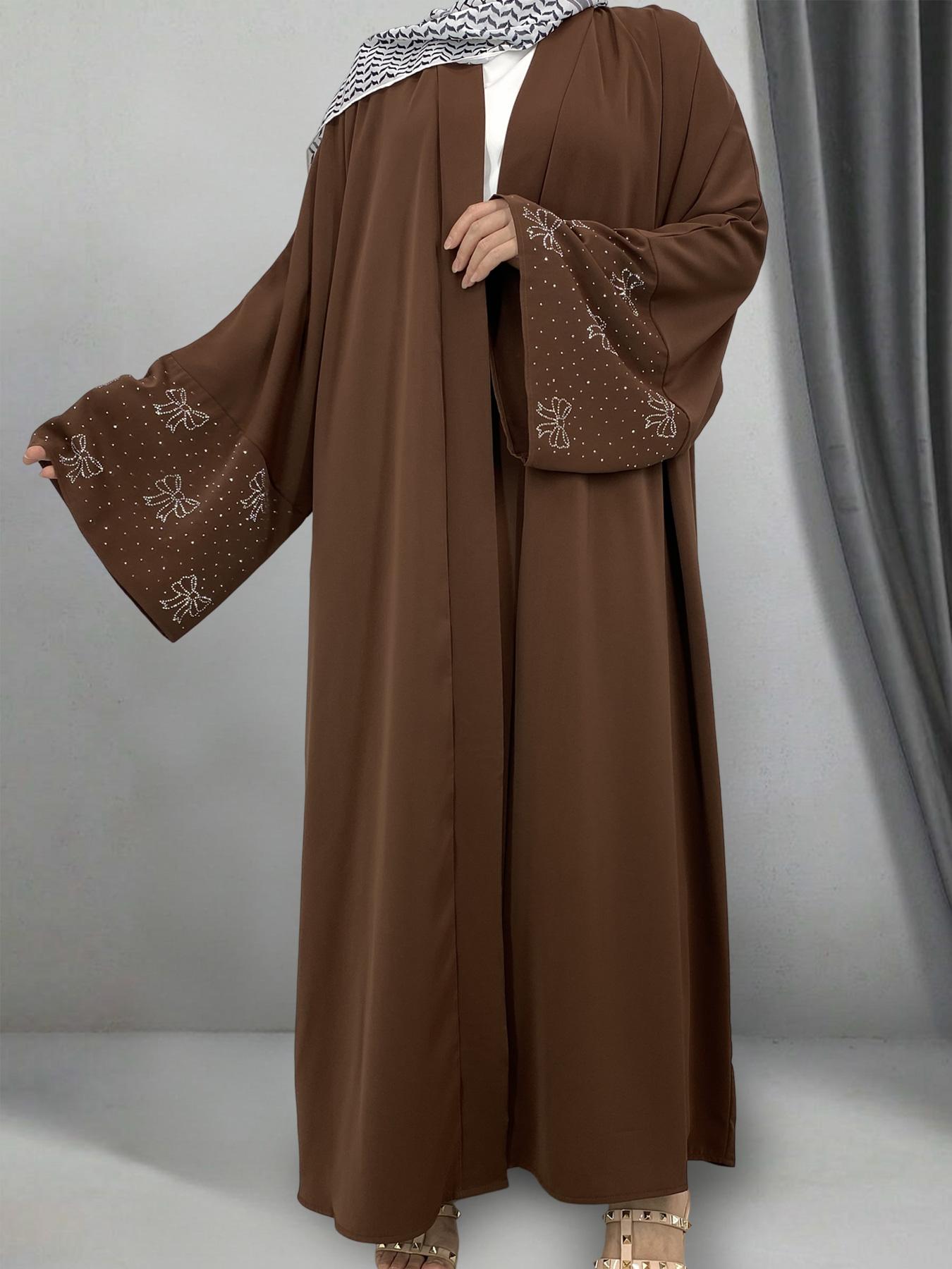 Women's Butterfly Sleeve Open Front Modesty Abaya without Inner Dress, Elegant Long Sleeve Maxi Muslim Clothing for Daily Wear, Ladies Islamic Clothing for All Seasons