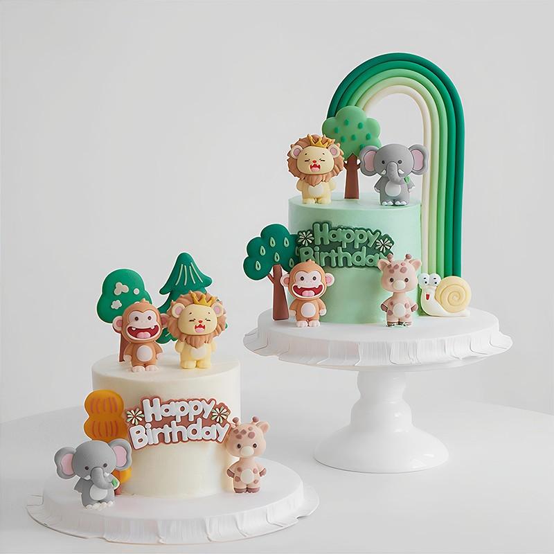 Birthday Cake Decorations, Forest Cute Series, Rainbow Animal Smiley Lion Elephant Monkey Snail Road Sign Insert, Home Ornament