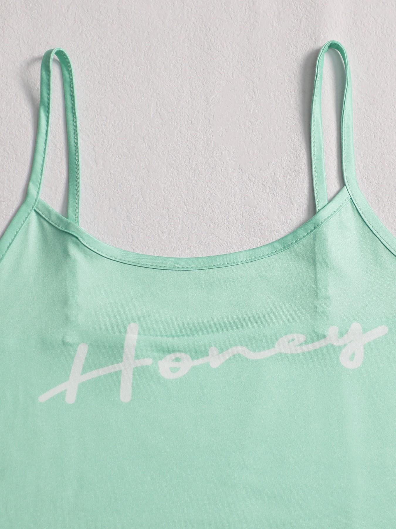 Summer Women's Sleepwear Set, Sleeveless Letter Print Plaid Shorts, Bowknot Decoration, Elegant Wearable Pajamas, Limited Edition