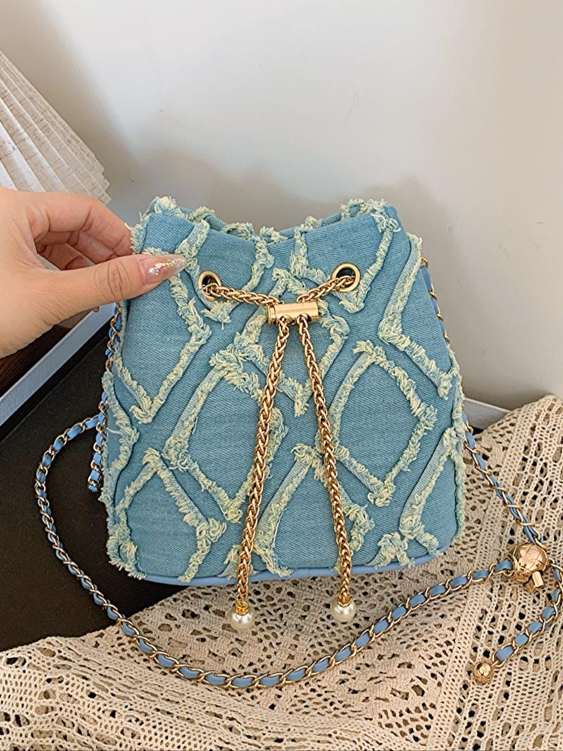Women's Elegant Faux Pearl Decorated Crossbody Bag, Exquisite Trendy Metal Drawstring Crossbody Bag, Fashionable Bag for Daily Use, Crossbody Shoulder Purses