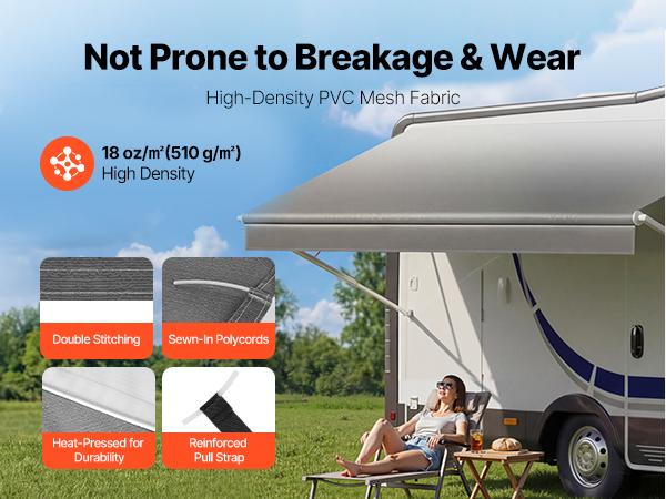 RV Awning Fabric Replacement, 18' (Fabric 17'2") 18 oz Heavy-Duty Weatherproof Vinyl Camper Awning Replacement, UPF50+ Protection Waterproof Outdoor Canopy for RV, Motorhome, Trailer, Gray Fade