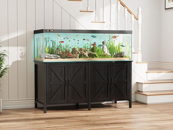 VOWNER Farmhouse 100-150 Gallon Fish Tank Stand, Heavy Duty Aquarium Stand with Storage Cabinet and Power Outlet, Reptile Tank Stand Fits 100/120/150 Aquariums, 59.8" L x 23.6" W, 2200LBS Capacity