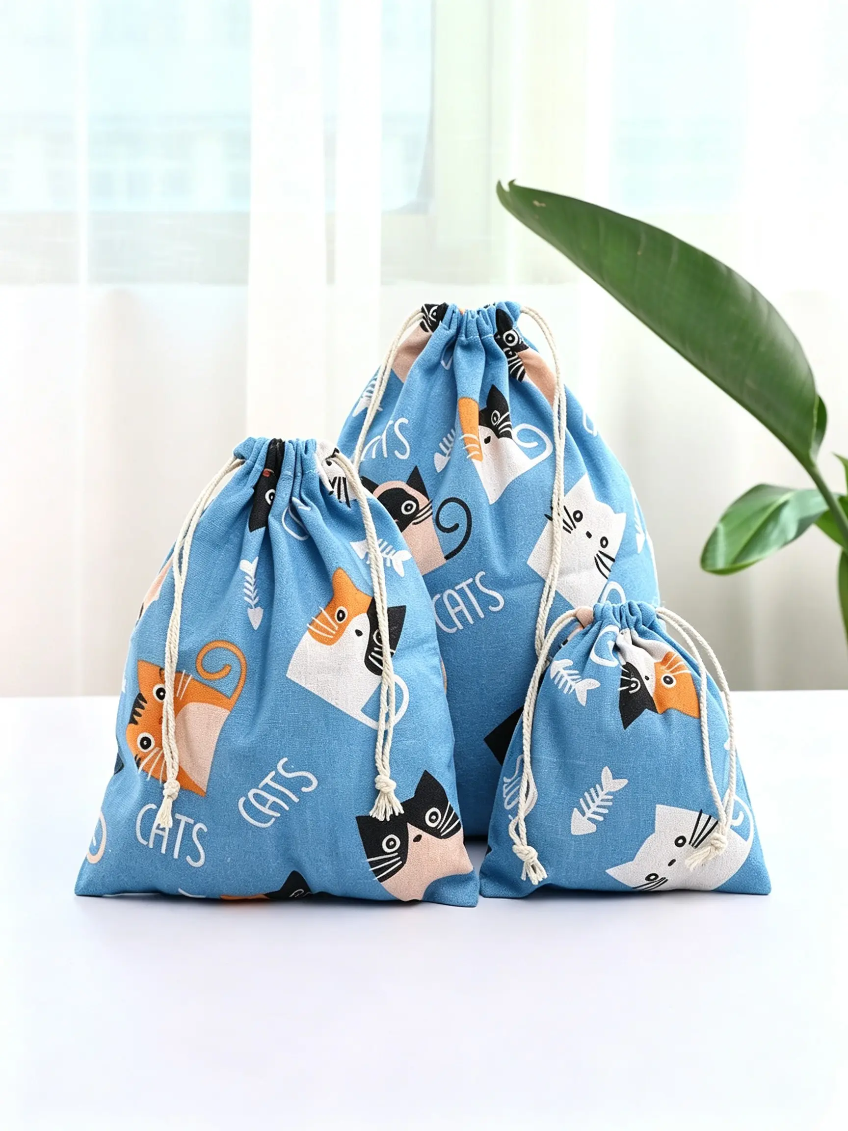 Catfish Cotton Linen Drawstring Bag, Fabric Storage Bag, Travel Drawstring Bag, Polyester Travel Organizer, Jewelry Makeup Organizer, Gift Bag, Cute Animal Print