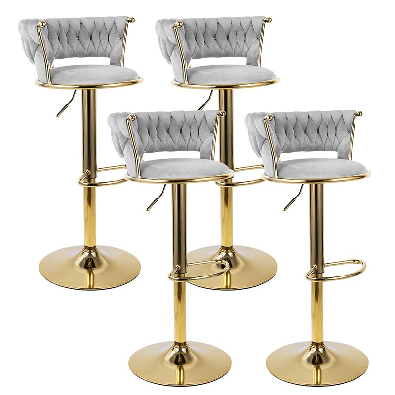 Velvet Bar Stools Set of 2, Modern Upholstered Swivel Bar Chairs with Adjustable Height and Low Back, 360° Gold Base Counter Height Stools for Kitchen Island, Bar or Pub