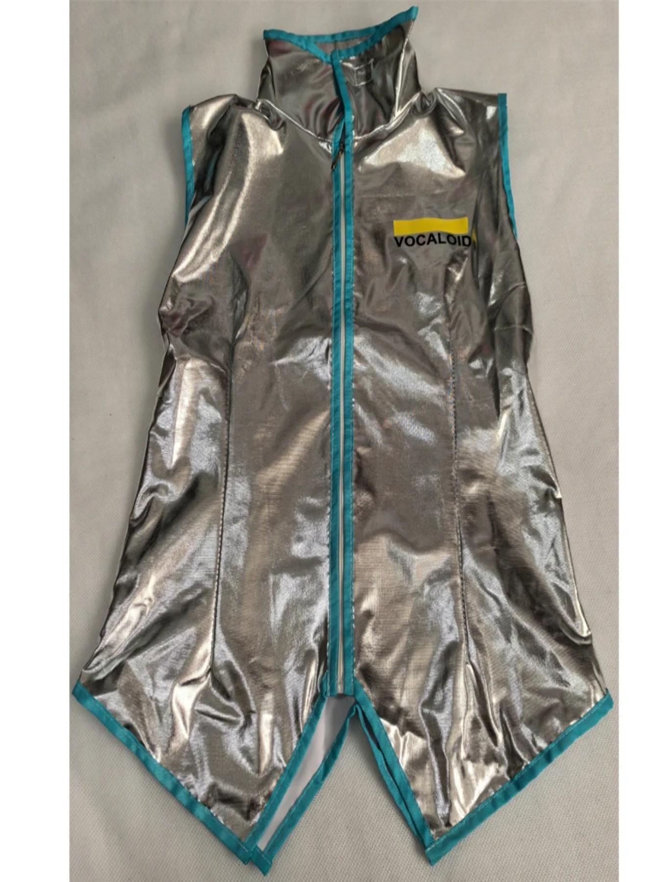 Miku Cosplay Full Set Silver Leather Fabric Suit Miku Cosplay Headwear Costume Outfit JK Sailor Dress High School Uniform Hallow