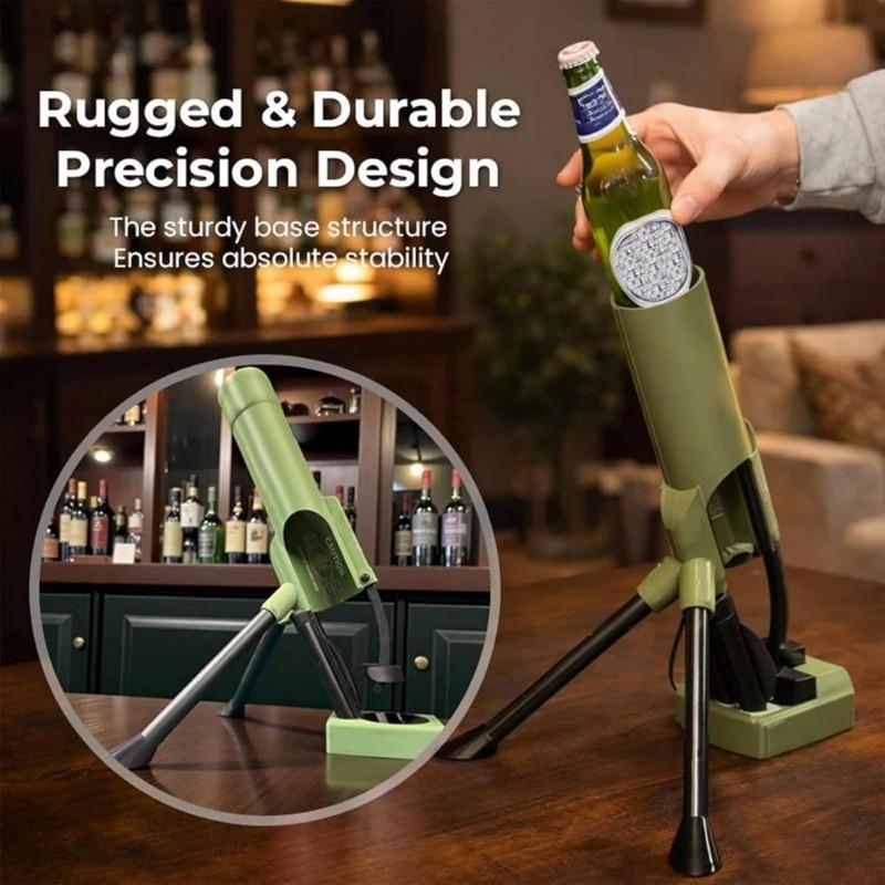 Beer Bottle Mortar Bottle Opener, 51mm Mortar Beer Bottle Opener Heavy-Duty Tactical Cap Launcher Hands-Free Push Down Opener Men's Exclusive Space for Bar & Desk Decor