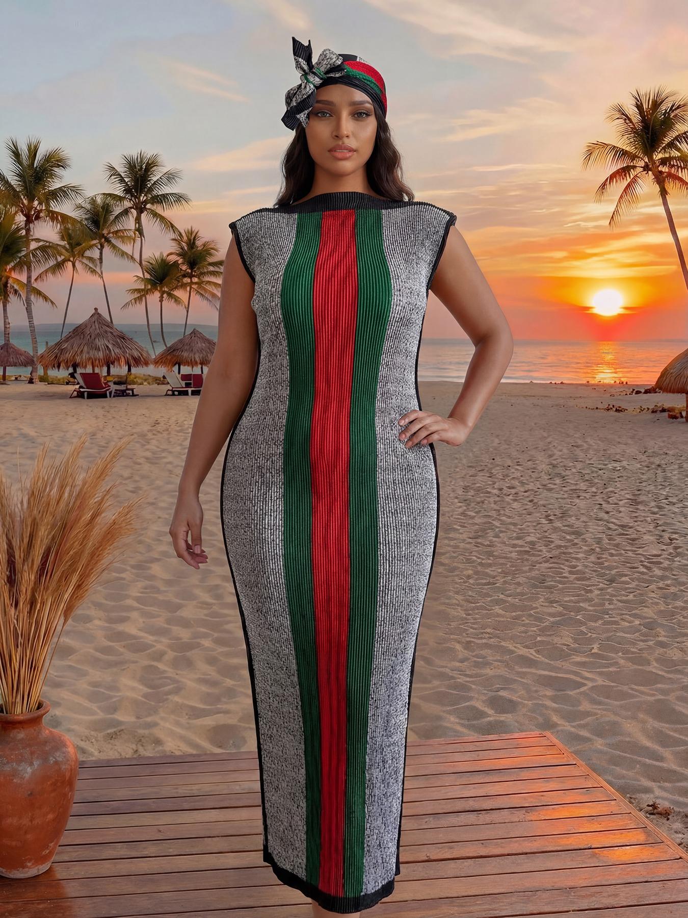 Women's Elegant Animal Print Long Dress Set, Slim-Fitting Moo Moo Skirt & Scarf, Beach Sun Protection Shawl, All Seasons Fashion, Accessory