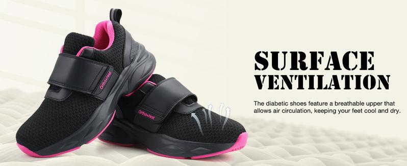 Ortho+rest Women Accommodating to Diabetic-Friendly Shoes with Adjustable Closure Walking Shoes Edema Shoes Suitable for Swollen Feet Sneaker Girl Runner Black Springtok Training