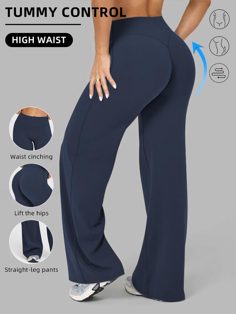 Women's High Waisted Elastic Wide Leg Pants, Loose Straight Fit, Perfect for Yoga and Pilates, Comfortable Daily Wear, Athleisure Style Bottoms