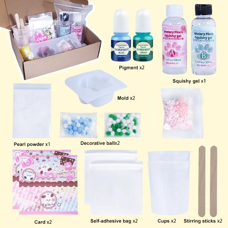 18pcs Transparent Taba for squishy Kit | 100ml Liquid Silicone for Squishy Maker, Super Soft Silicone Rubber Fast All-in-one for squishy Making Kit for Cat Paw Casting, Decompression Gift-Casting Molds, Mochi Squishy Toy, Squishy Fun Set