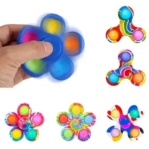 Funny Tie Dye Simple Fidget Spinner Finger Push Bubble Rotating Fidget Spinner For ADHD Anxiety Stress Relief Sensory Toys Kids