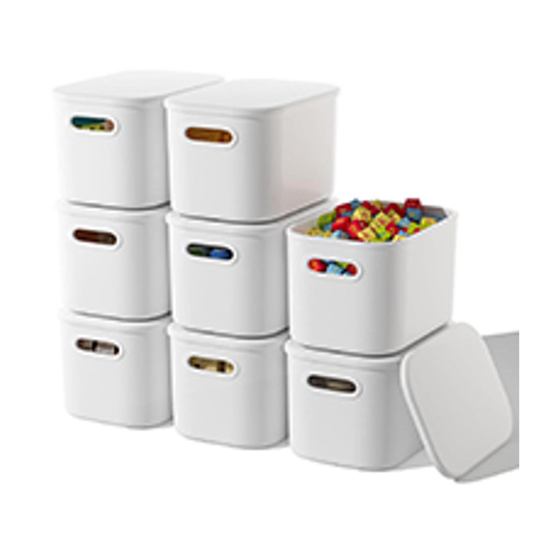 8-Pack Plastic Colorful Stackable Storage Bins with Lids & Handles - Home Organiser for Cabinet, Laundry Room, Shelves; 9.85x6.9x5.7in Craft/Snack Storage Containers
