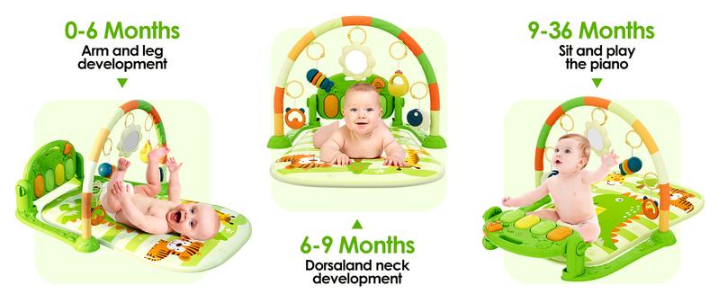 Baby Play Mat Baby Gym,Funny Play Piano Tummy Time Baby Activity Mat with 5 Infant Sensory Baby Toys, Music and Lights Boy & Girl Gifts for Newborn(Green)