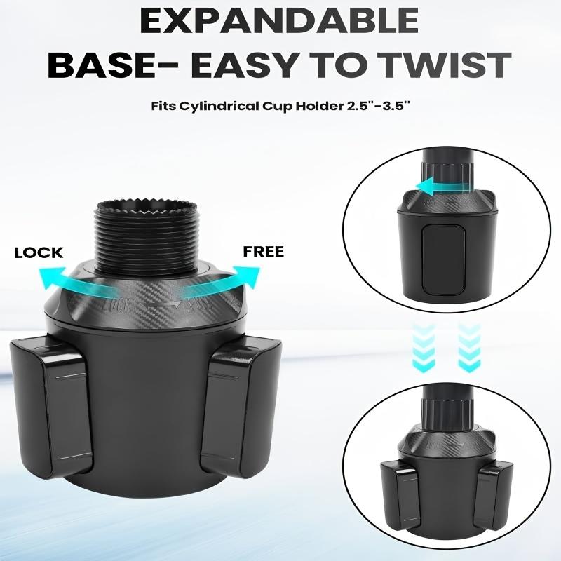 Multi functional 3-in-1 car cup holder extender, 3-layer car cup holder recessed extender adapter, with adjustable base, 360 degree rotating beverage and coffee cup holder, compatible with small/medium cups