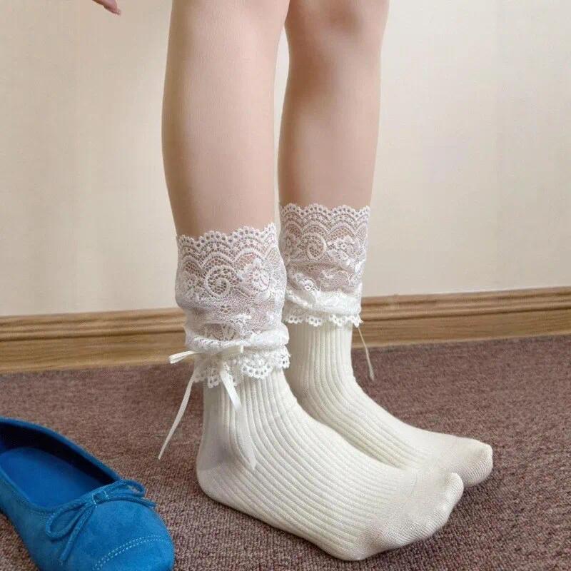 Korean Sexy Lace Thigh High Stockings for Women, Lolita Over The Knee High Socks, Sheer Lace Top Boot Socks for Daily & Cosplay