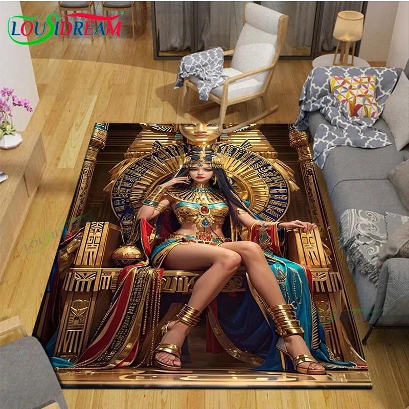 Luxury Ancient Egyptian Queen Flannel Area Rug - Golden Pharaoh Throne Print Soft Mat for Living Room, Non-Slip Historical Home Decor#EgyptianQueenRug #PharaohThroneMat #AncientEgyptianDecor #GoldenMythologyCarpet #NonSlipFlannelRug