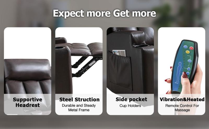 [TikTokShopBlackFriday] Manual Recliner Chair with Massage and Heat Ergonomic Overstuffed Breathable Fabric Reclining Chair with 2 Side Pockets, 2 Cup Holders, Remote Control, Living Room, Bedroom