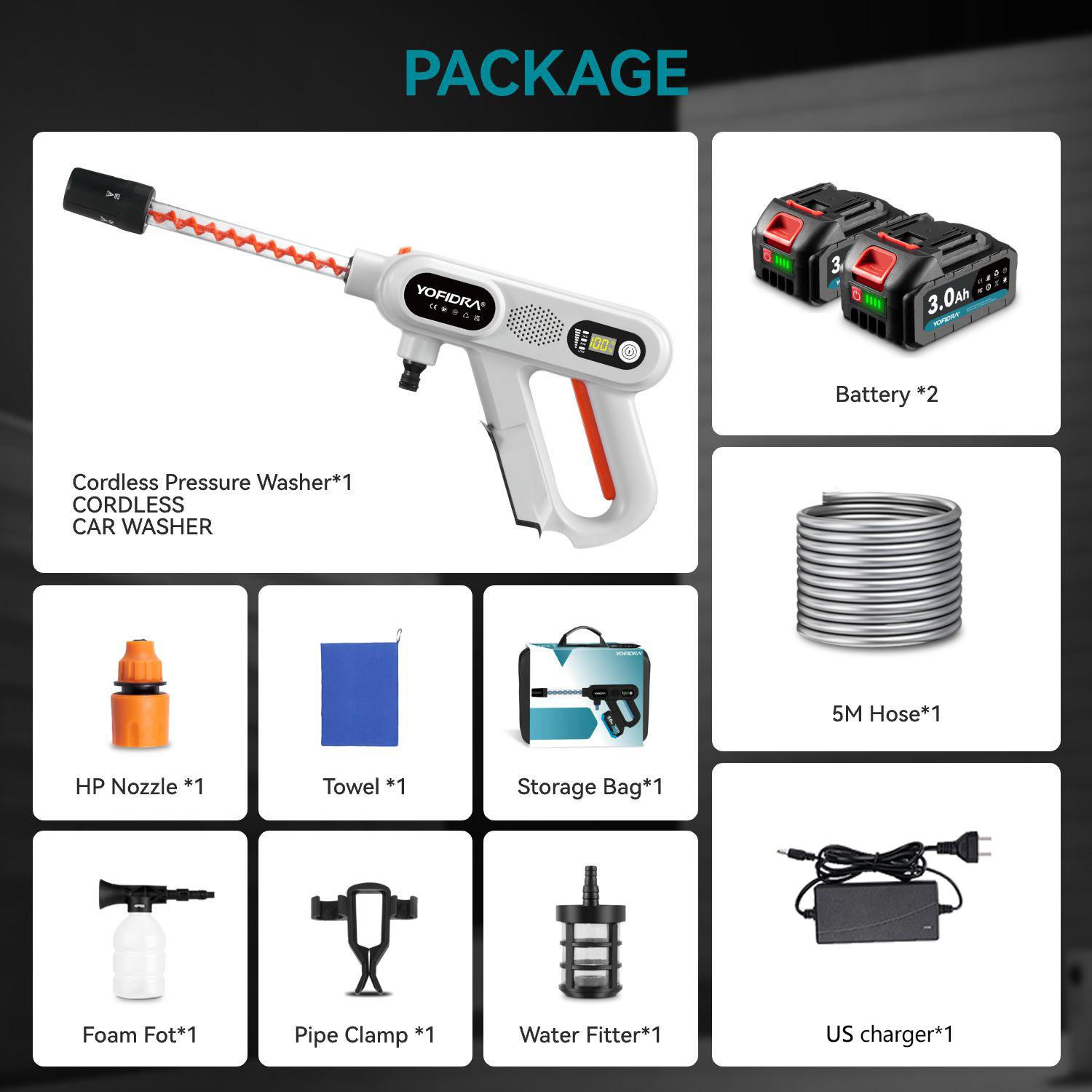 Yofidra 220Bar Brushless High Pressure Car Washing Machine Gun Water Wash Spray Gun 3 Speed Electric Garden Washing Machine For Battery 21V 1Machine Gun Water Wash Spray Gun 3 Speed Electric Garden Washing Machine For Battery 21V