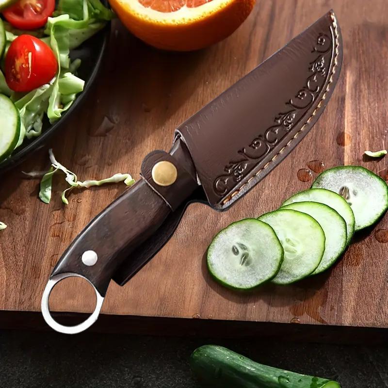 Stainless steel boning knife, kitchen practical butcher cutting peeling meat knife, hand forged chef slicing high carbon steel kitchen knife, solid wood handle, handmade leather sheath, gift for men and women